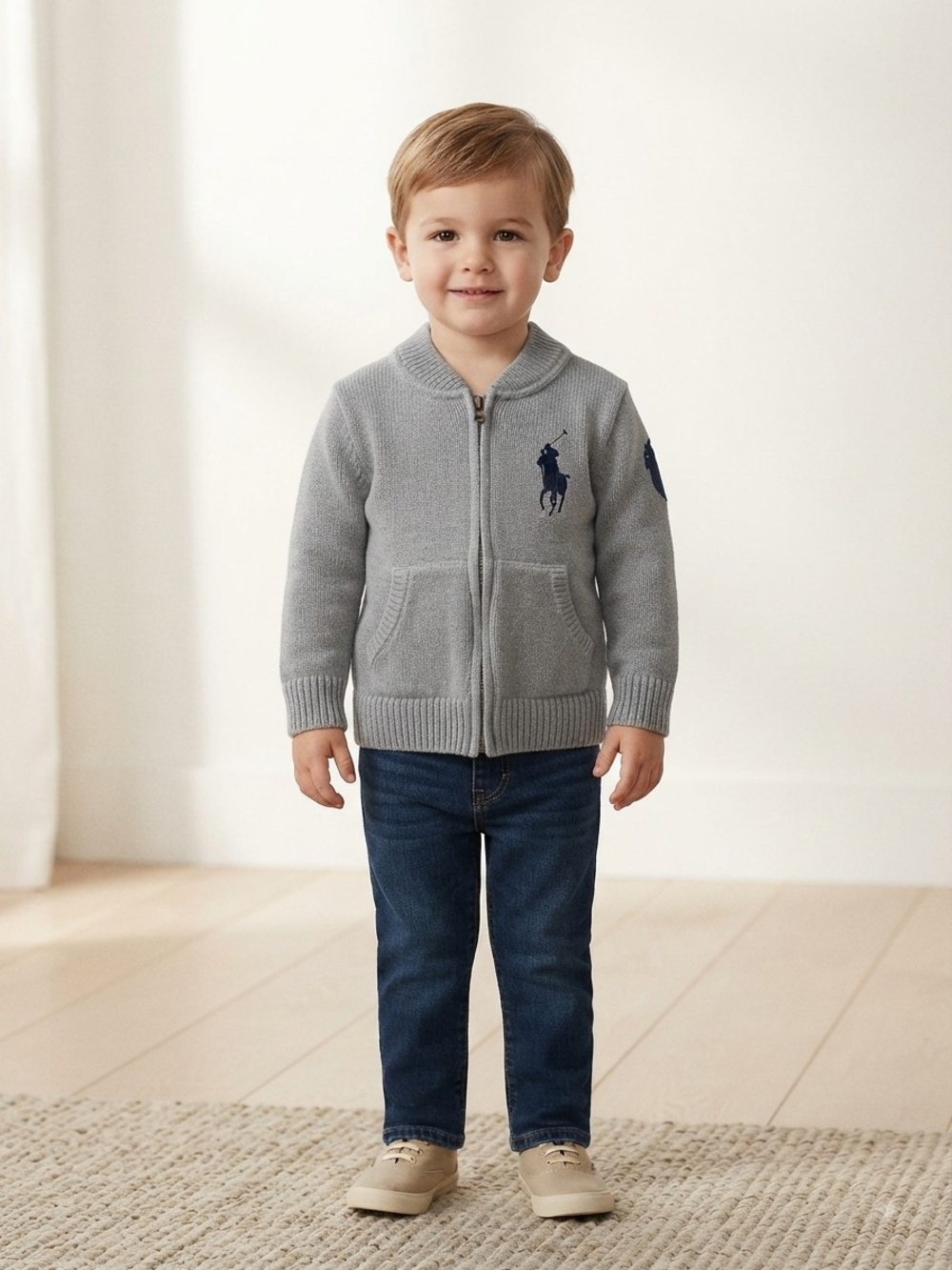 Polo Ralph Lauren Boys Grey Knit Zip-Up Hoodie Jacket